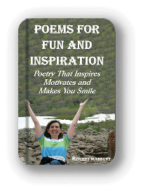 Book cover showing a joyful woman outdoors with arms raised, titled Poems for Fun and Inspiration.