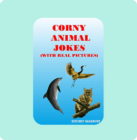 Cover of a book titled 'Corny Animal Jokes' featuring funny animal pictures.