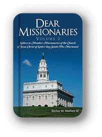 Cover of Dear Missionaries Volume 2 book with a temple image.