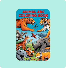 Colorful animal ABC coloring book cover with various wild animals.