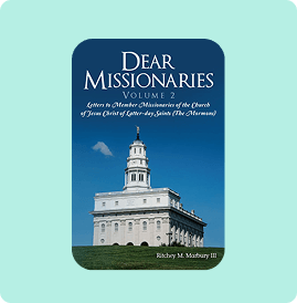 Cover of 'Dear Missionaries Volume 2' with a historic temple illustration.