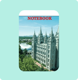 Notebook cover featuring a temple with tall spires and lush greenery.